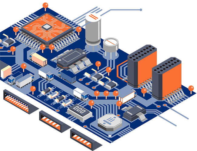 Your global electronic components partner for Brands Products and Devices Page - hero image - picture of a graphically designed circuit board